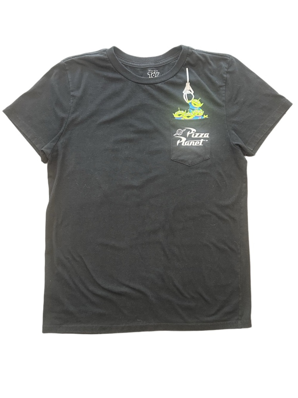 Disney Pixar black crewneck Toy Story Pizza Planet the claw one pocket tee SM - Picture 4 of 7